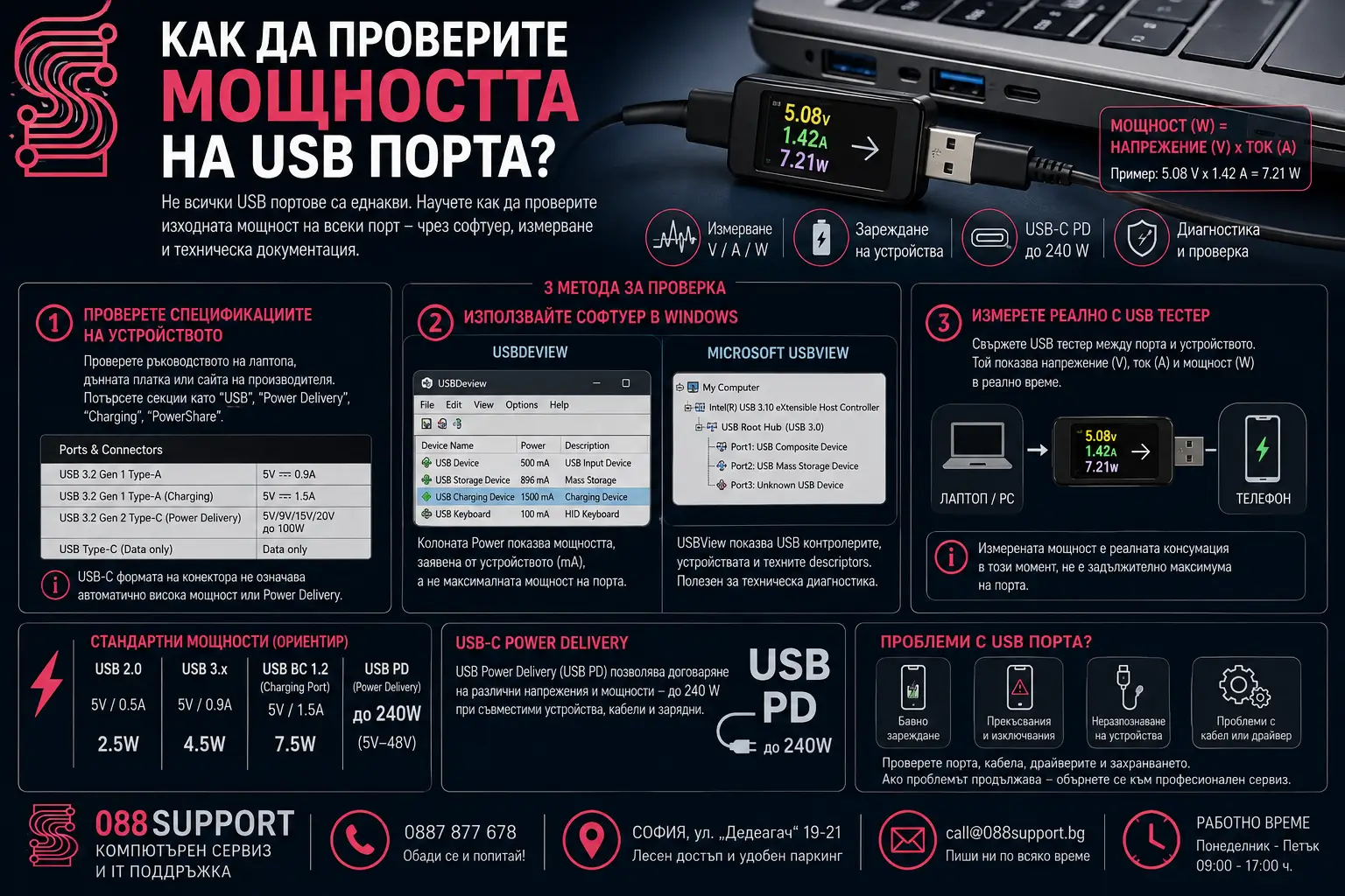 Как да проверите мощността на USB порта на лаптоп или компютър?