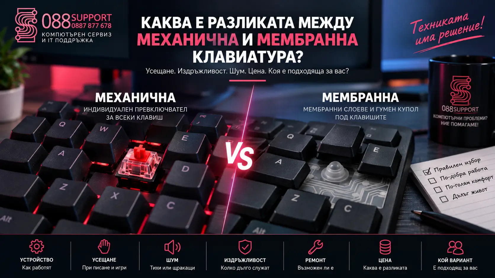 Каква е разликата между механична и мембранна клавиатура?