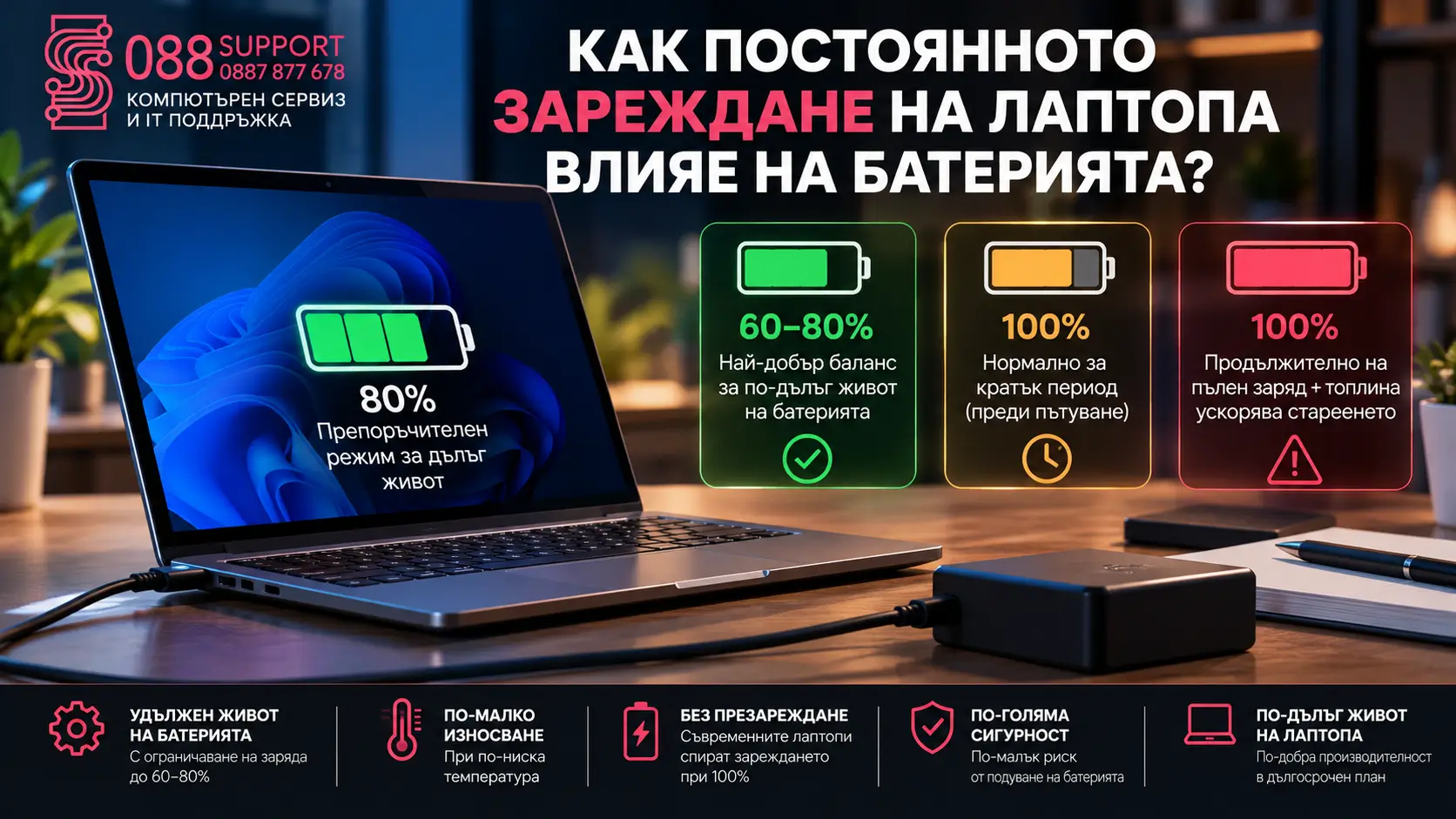 Как постоянното зареждане на лаптопа влияе на батерията?